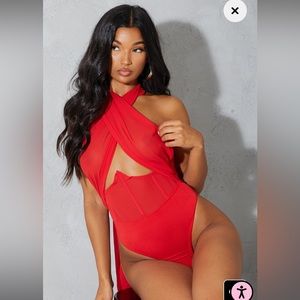 PrettyLittleThing Red Underbust Corset Bodysuit